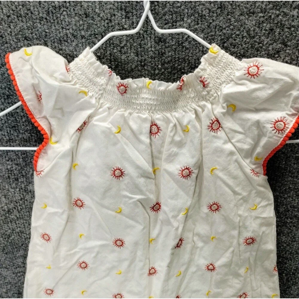Vintage Osh Kosh Dress Kids 3T Embroidery Smocked Moon Sun Ruffle